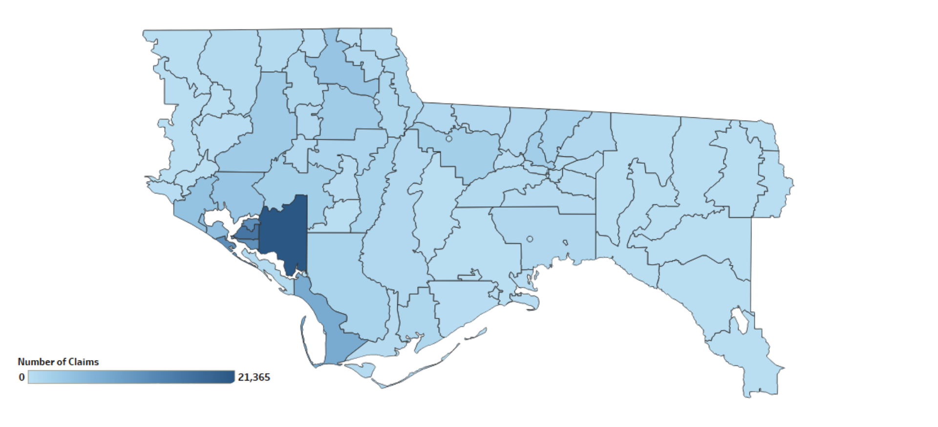 Total Claims Reported by Zip Code