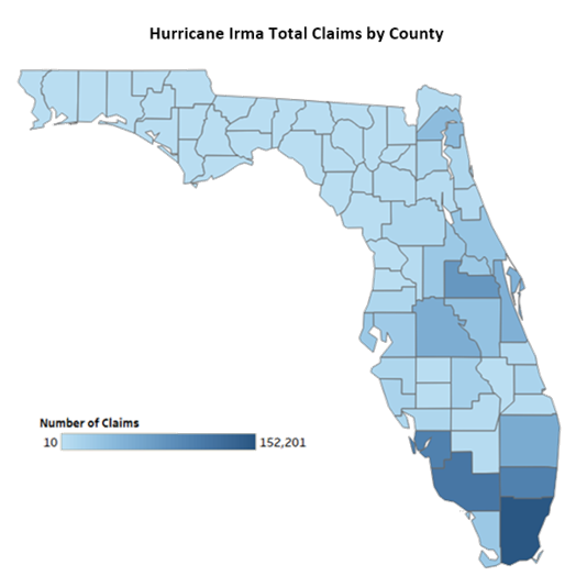 Hurricane Irma Total Claims by County